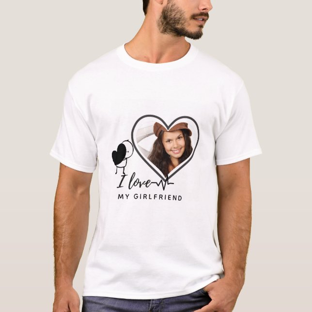 I Love My Girlfriend PHOTO Gift Personalised Heart T-Shirt (Front)