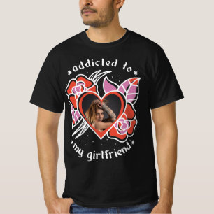 I Love My Girlfriend Photo Heart Custom Black T-Shirt