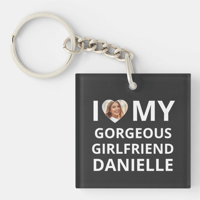I Love My Girlfriend Photo Heart Funny Boyfriend K Key Ring (Front)