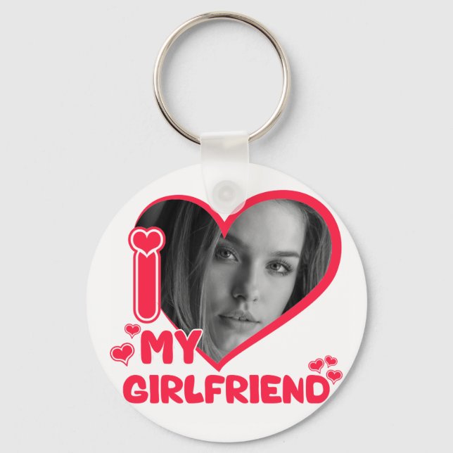 I Love My Girlfriend Photo Heart Valentines Love Key Ring (Front)