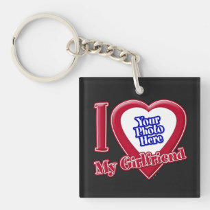 I Love My Girlfriend Photo Red Heart Black Key Ring