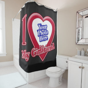 I Love My Girlfriend Photo Red Heart Black Shower Curtain