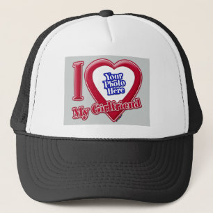 I Love My Girlfriend Photo Red Heart Grey Trucker Hat