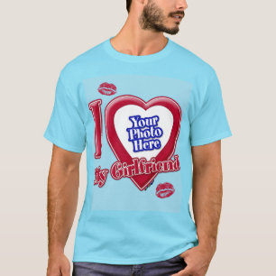 I Love My Girlfriend Photo Red Heart Kiss Blue Hor T-Shirt