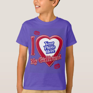 I Love My Girlfriend Photo Red Heart Kiss Purple T-Shirt