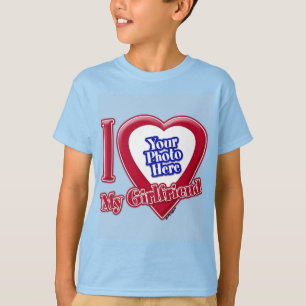 I Love My Girlfriend Photo Red Heart Light Blue T-Shirt