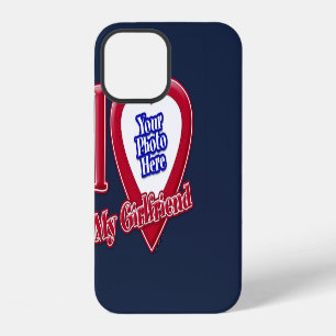 I Love My Girlfriend Photo Red Heart Navy Blue iPhone 12 Case