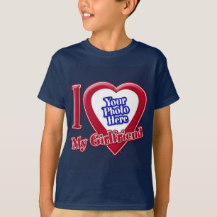 I Love My Girlfriend Photo Red Heart Navy Blue T-S T-Shirt