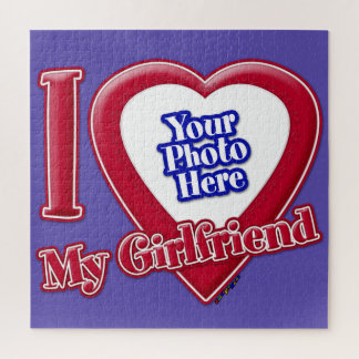 I Love My Girlfriend Photo Red Heart Purple Jigsaw Puzzle