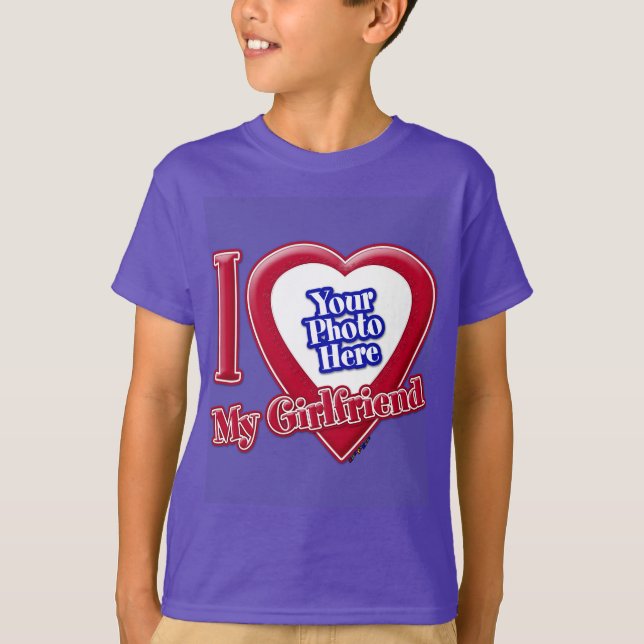 I Love My Girlfriend Photo Red Heart Purple T-Shirt (Front)