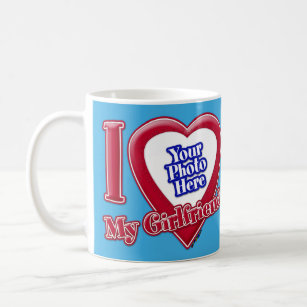 I Love My Girlfriend Photo Red Heart Teal Coffee Mug