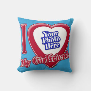 I Love My Girlfriend Photo Red Heart Teal Cushion