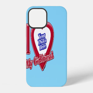 I Love My Girlfriend Photo Red Heart Turquoise iPhone 12 Case