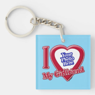 I Love My Girlfriend Photo Red Heart Turquoise Key Ring