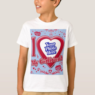 I Love My Girlfriend Photo Red Hearts Baby Blue T-Shirt