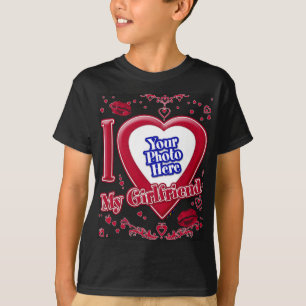 I Love My Girlfriend Photo Red Hearts Black T-Shirt