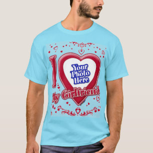 I Love My Girlfriend Photo Red Hearts Blue Horizon T-Shirt