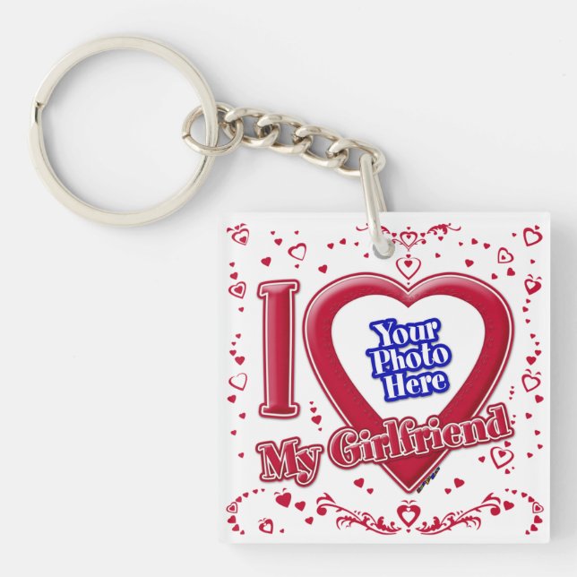I Love My Girlfriend Photo Red Hearts Key Ring (Front)