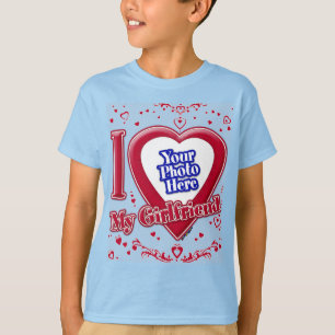 I Love My Girlfriend Photo Red Hearts Light Blue T-Shirt