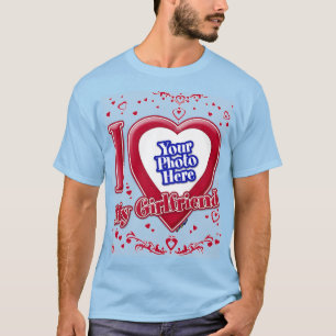 I Love My Girlfriend Photo Red Hearts Light Blue T-Shirt