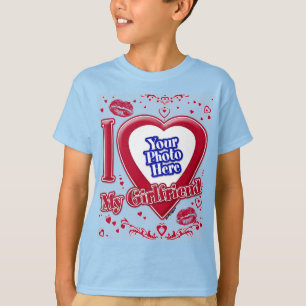 I Love My Girlfriend Photo Red Hearts Light Blue T-Shirt