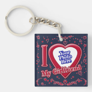 I Love My Girlfriend Photo Red Hearts Navy Key Ring