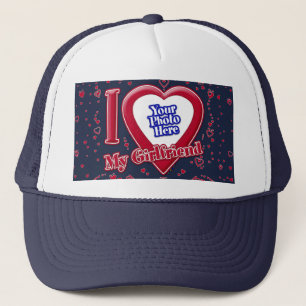 I Love My Girlfriend Photo Red Hearts Navy Trucker Hat