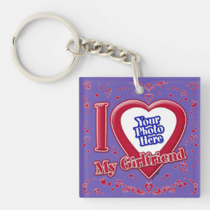 I Love My Girlfriend Photo Red Hearts Purple Key Ring