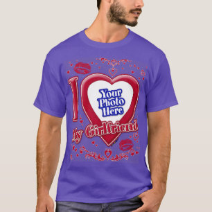 I Love My Girlfriend Photo Red Hearts Purple T-Shirt