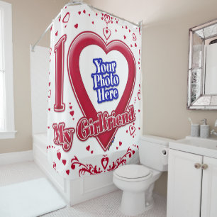 I Love My Girlfriend Photo Red Hearts Shower Curtain