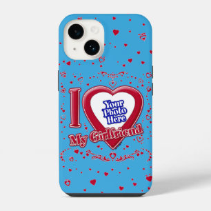 I Love My Girlfriend Photo Red Hearts Teal iPhone 14 Case