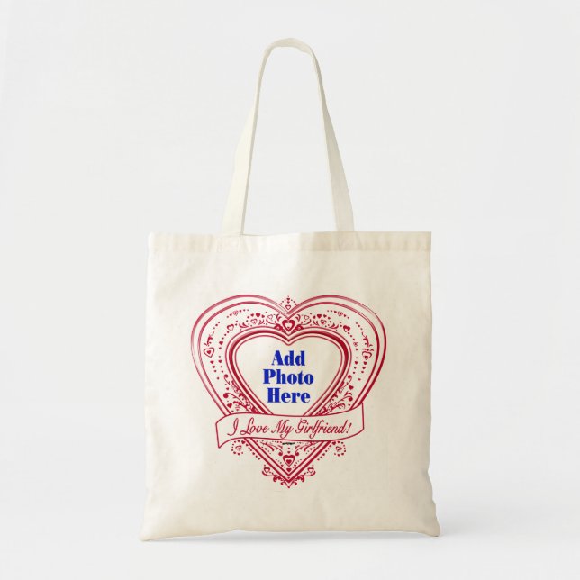 I Love My Girlfriend! Photo Red Hearts Tote Bag (Front)