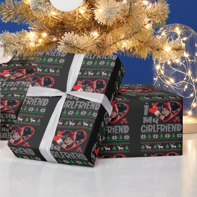 I Love My Girlfriend Photo Ugly Christmas Wrapping Paper (Holidays)