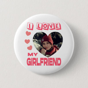 I Love My Girlfriend Pink Heart Custom Photo 6 Cm Round Badge