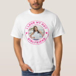 I Love My Girlfriend Pink Personalised Photo T-Shirt<br><div class="desc">Pink and White Personalised "I Love my Hot Girlfriend" custom text and photo tshirt design that you can use to create your own "I love my girlfriend" shirt. Colours and fonts can be edited, just click 'customise further' for full design control. This style is perfect for a simple, minimal, more...</div>