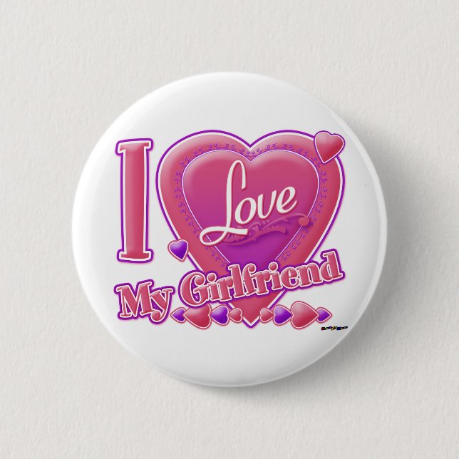 I Love My Girlfriend pink/purple - hearts 6 Cm Round Badge (Front)