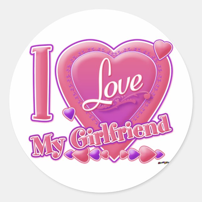 I Love My Girlfriend pink/purple - hearts Classic Round Sticker (Front)