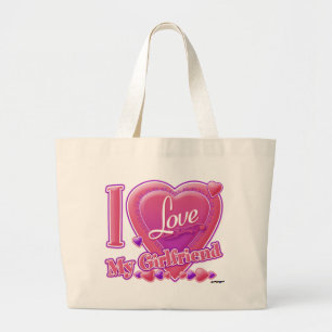 I Love My Girlfriend pink/purple - hearts Large Tote Bag