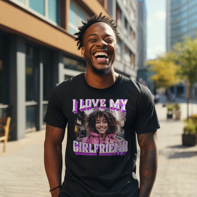 I Love My Girlfriend Purple Bootleg Rapper Photo T-Shirt (I Love My Girlfriend Bootleg Rap Style T-Shirt)