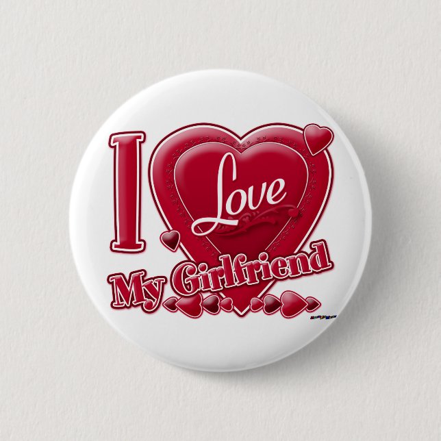 I Love My Girlfriend red - heart 6 Cm Round Badge (Front)