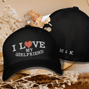 I Love My Girlfriend Red Heart Monogram Custom Embroidered Hat