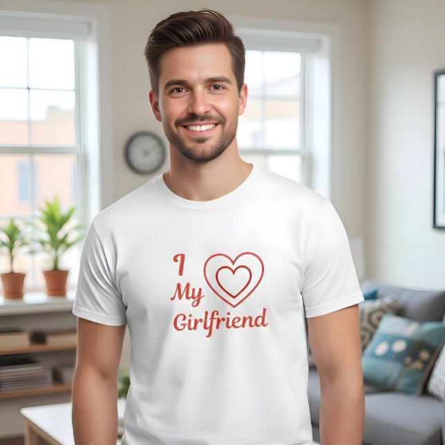 I Love My Girlfriend Red Hearts Calligraphy Script T-Shirt (Creator Uploaded)