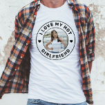 I Love My Girlfriend Simple Personalised Photo T-Shirt<br><div class="desc">Personalised "I Love my Hot Girlfriend" custom text and photo tshirt design that you can use to create your own "I love my girlfriend" shirt. Colours and fonts can be edited, just click 'customise further' for full design control. This style is perfect for a simple, minimal, more understated and masculine...</div>