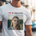 I Love My Girlfriend Sporty Minimalist Cute Photo T-Shirt<br><div class="desc">Great present for your boyfriend! Custom photo T-shirt saying I LOVE MY GIRLFRIEND in sporty minimalist typography and a red heart with your square picture below. Simple and easy customisation!</div>