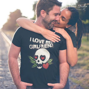 I Love my Girlfriend Vintage Skull Heart Couple T-Shirt