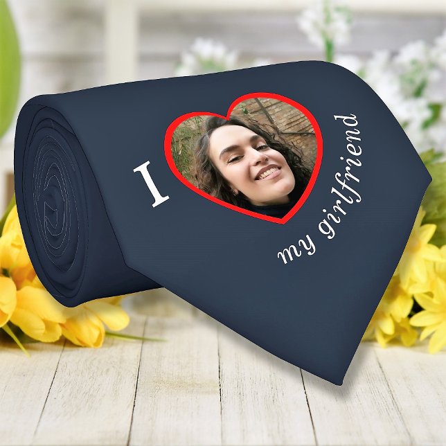 I Love My Girlfriend Wife Custom Photo Text Tie (Creator Uploaded)