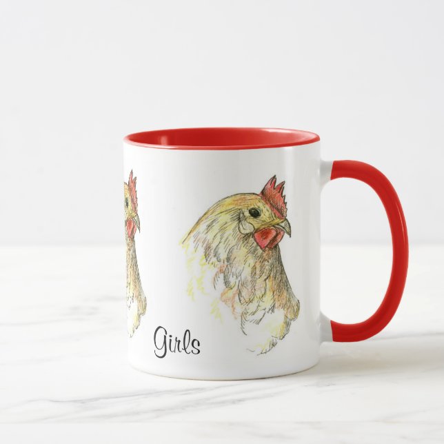 I love My Girls Chicken Hen Bird Drawing Mug (Right)