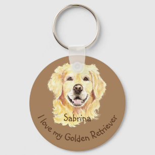 I Love my Golden Retriever Custom Name Dog Key Ring