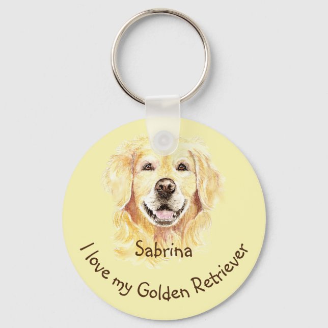 I Love my Golden Retriever Custom Name Dog Key Ring (Front)