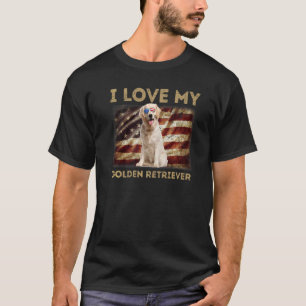 I Love My Golden Retriever Dad Mum American Flag T-Shirt